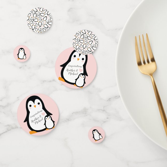 Confettis Baby shower Pingouin mignon fille rose (Groupe)