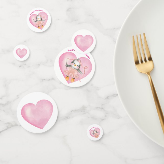 Confettis Baby shower rose fille Penguin mignonne table Conf (Groupe)