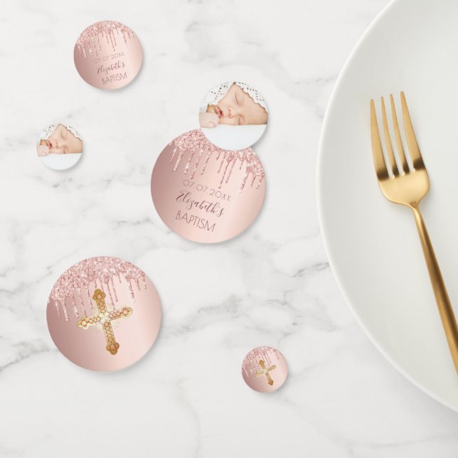 Confettis Baptême blush rose gouttes d'or photo fille (Groupe)