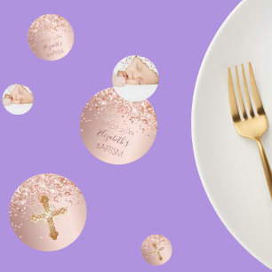 Confettis Baptême blush rose parties scintillant or photo