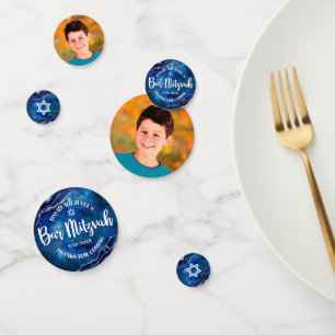 Confettis Bar Mitzvah Blue Agate Galaxy Aquarelle Script