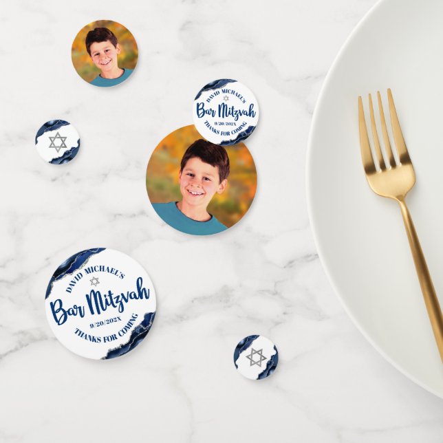 Confettis Bar Mitzvah Bold Modern Navy Blue Agate Script (Groupe)