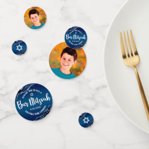 Confettis Bar Mitzvah Modern Navy Blue Ombre Agate Script