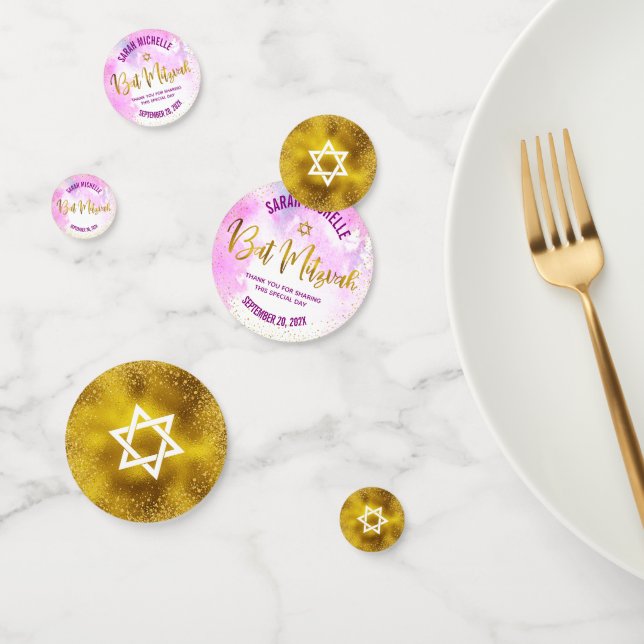 Confettis Bat mitzvah Gold Foil Script, Aquarelle rose Chic (Groupe)