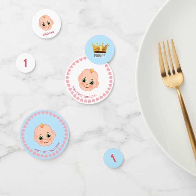 Confettis Bébé garçon Anniversaire sur bleu & blanc (Groupe)