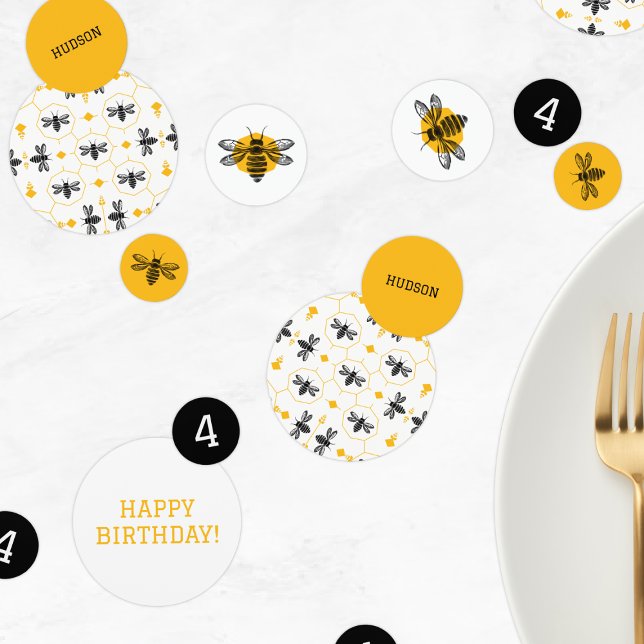 Confettis Bee Honeycomb Jaune Black Kids 4e fête d'anniversa (Bee Honeycomb Yellow Black Kids 4th Birthday Party Confetti)