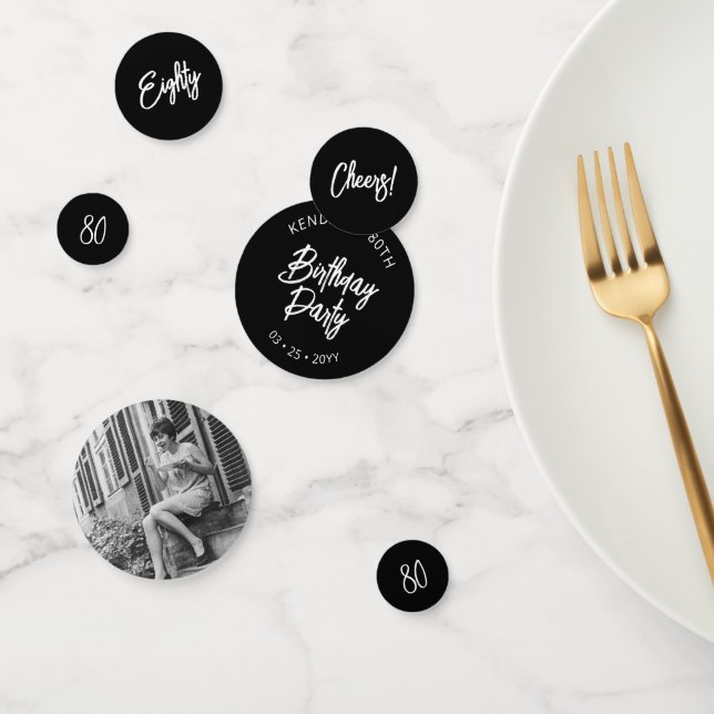 Confettis Black Chic Lettering 80th Birthday Party Photo (Groupe)