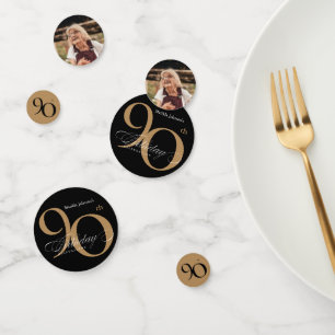 Confettis Black Gold 90e Anniversaire Calligraphie Élégante