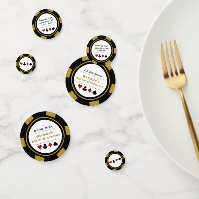 Confettis Black Gold Poker Chip Las Vegas Anniversaire (Groupe)