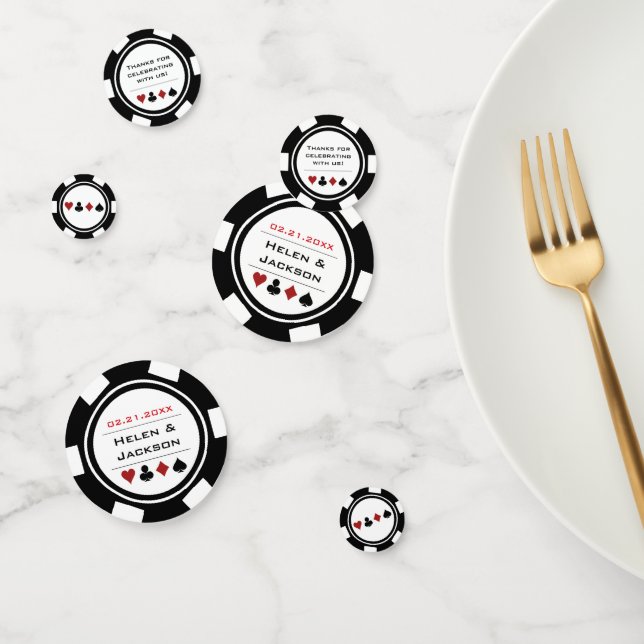 Confettis Black White Poker Chip Las Vegas Mariage (Groupe)
