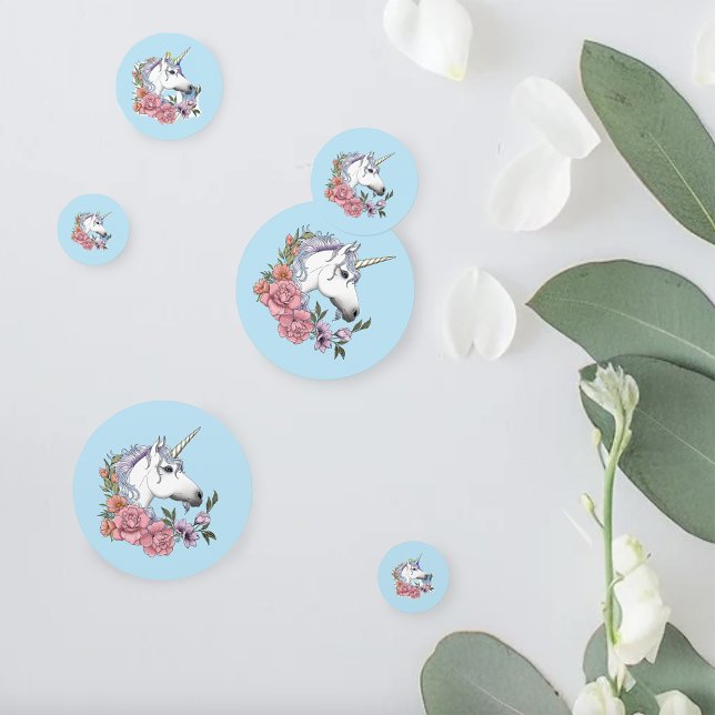 Confettis Blanc Unicorne rose Fleurs Bleu (Créateur téléchargé)