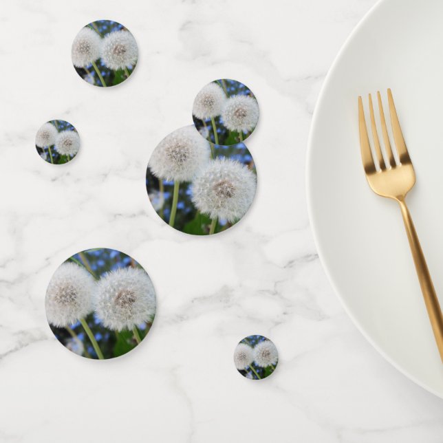 Confettis bleu, beurtasse, plante, pissenlit, prairie, blanc (Groupe)