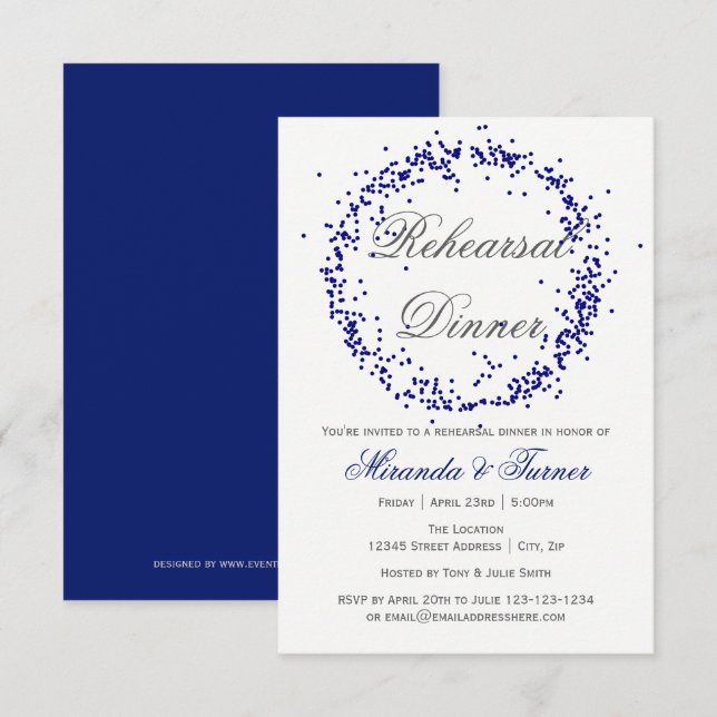 Confettis bleus - invitation de dîner de la (Devant / Derrière)