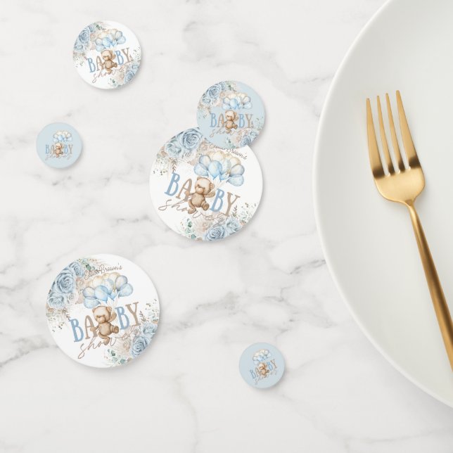 Confettis Boho Blue Floral Pampas Teddy Bear Boy Baby shower (Groupe)