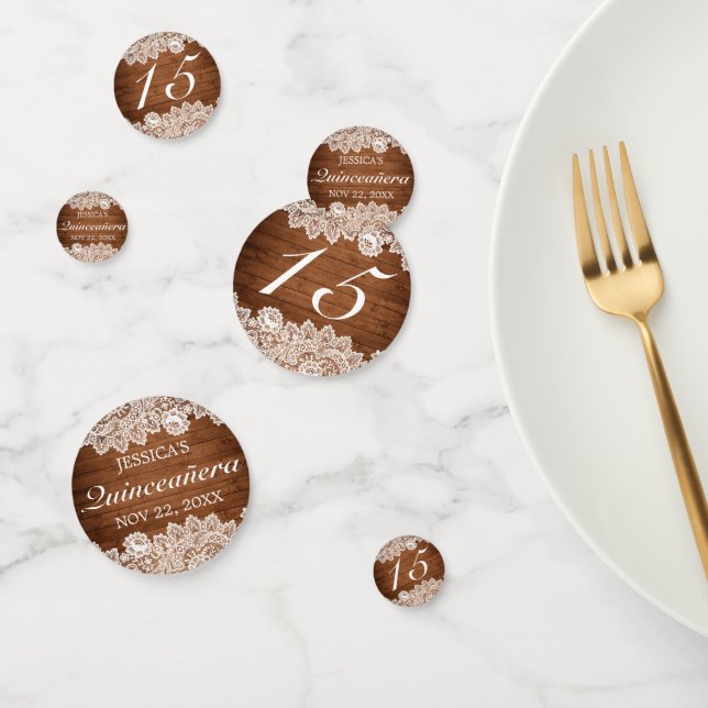 Confettis Bois rustique et dentelle blanche Quinceañera (Groupe)
