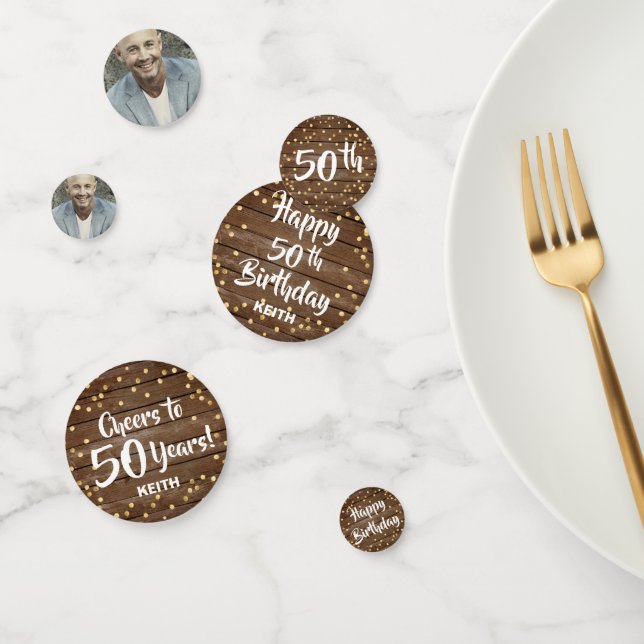 Confettis Bois Rustique Panels Gold Pays Joyeux Anniversaire (Groupe)