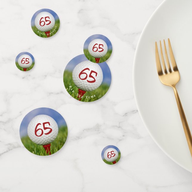 Confettis Boule de golf 65e anniversaire sur tee rouge (Groupe)