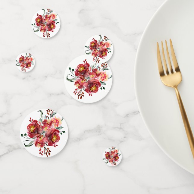 Confettis Bouquet de fleurs de jardin moderne rouge profond (Groupe)
