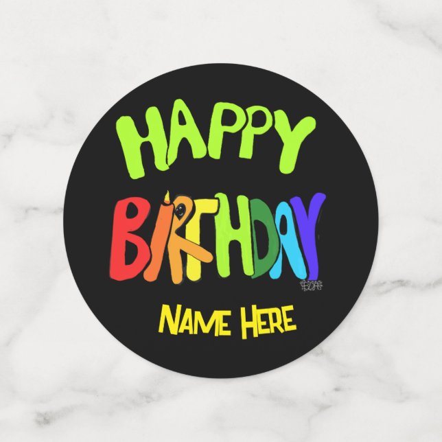 Confettis Bright and Happy Birthday Nom personnalisé (Moyen verso)