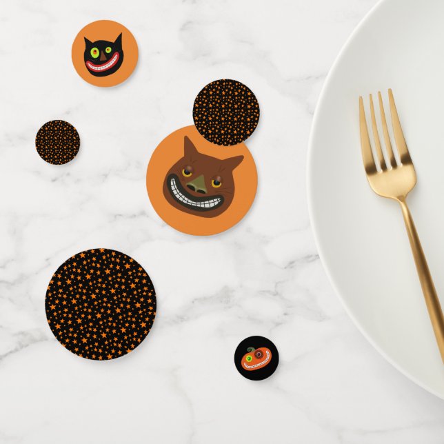 Confettis Chats d'Halloween lunaires | Étoiles orange (Groupe)
