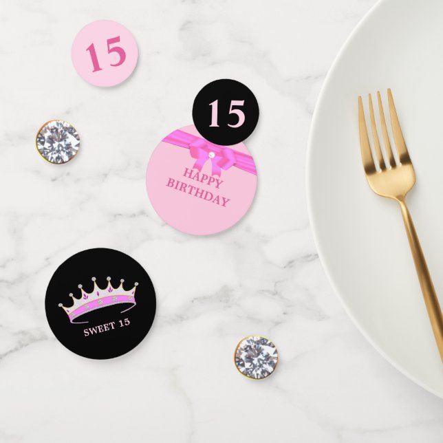 Confettis Chic 15e, 16e anniversaire sur Rose Gold & Black (Groupe)