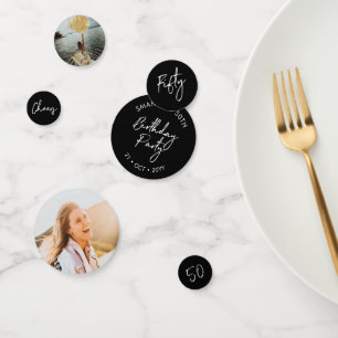 Confettis Cinquante   Black & White Modern 50th Birthday Pho