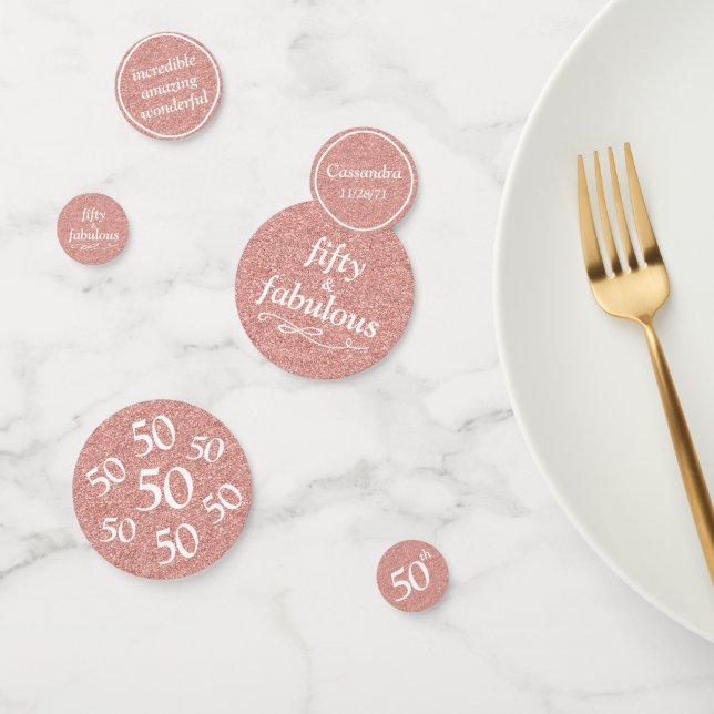 Confettis Cinquante et fabuleux blanc sur la table Rose Part (Groupe)