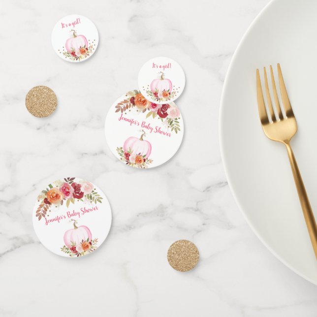Confettis Citrouille automne Floral rose & Baby shower or (Groupe)