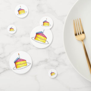 Confettis Couche rose jaune Joyeux gâteau d'anniversaire cha