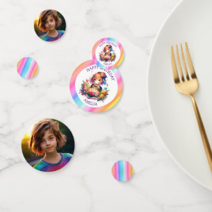 Confettis Cute arc-en-ciel Anime Girl Birthday Cake Personna