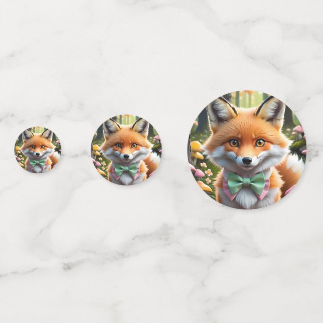 Confettis Cute Fox avec arc vert et rose (Devant)
