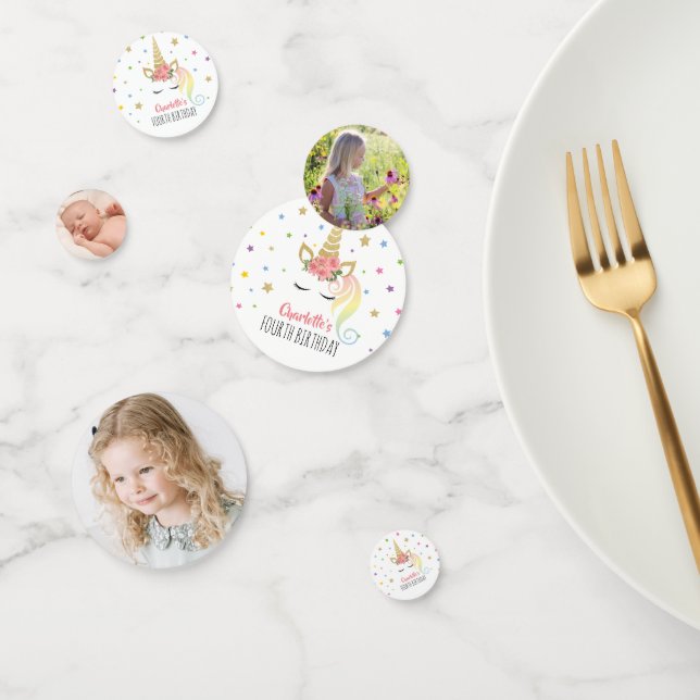 Confettis Cute Magique Unicorn 3 Photo Anniversaire (Groupe)