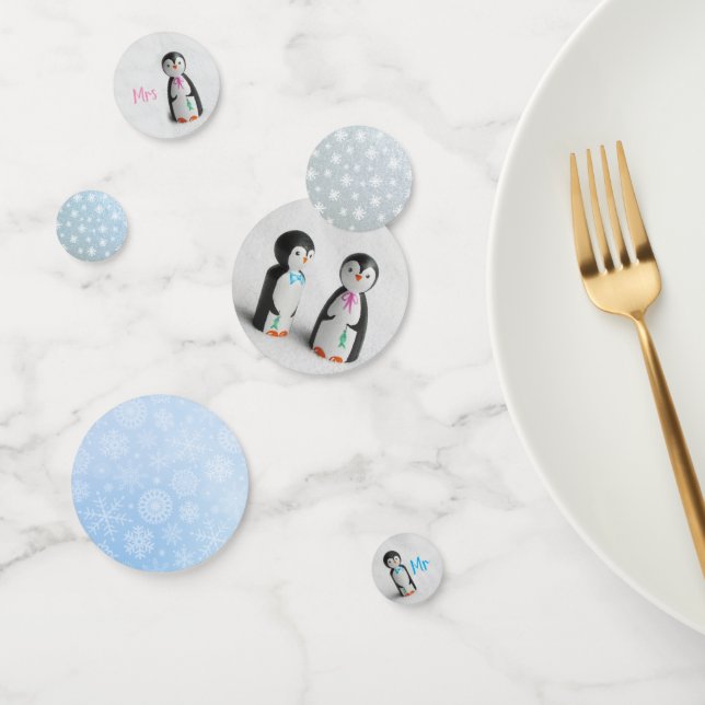 Confettis Cute Penguin Mr & Mrs Winter Wedding (Groupe)