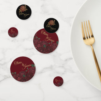 Confettis de table de mariage rose bordeaux feuill
