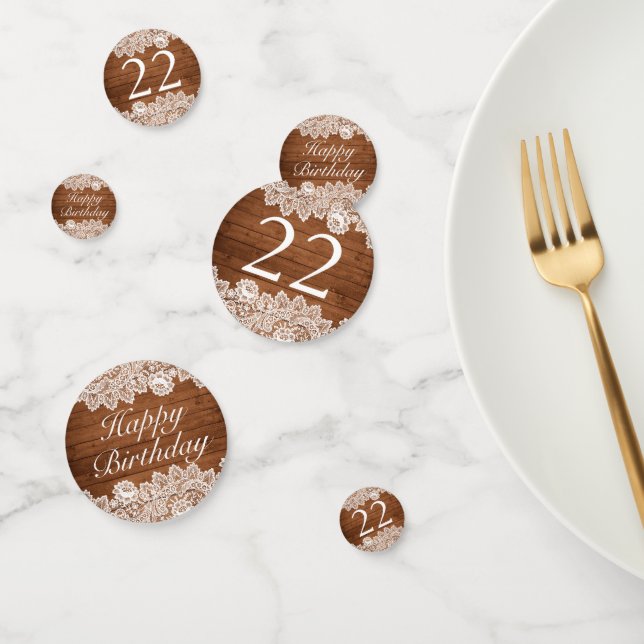 Confettis Dentelle rustique et blanche Joyeux anniversaire (Groupe)