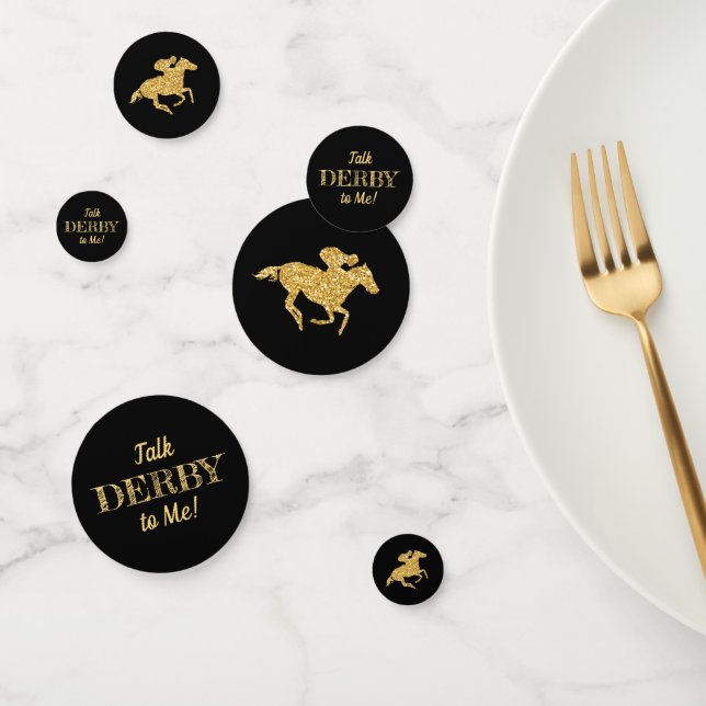 Confettis Derby Gold Racehorse et Jockey sur Black (Groupe)