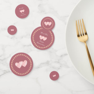 Confettis Deux Coeurs Bonne Anniversaire sur l'or Rose