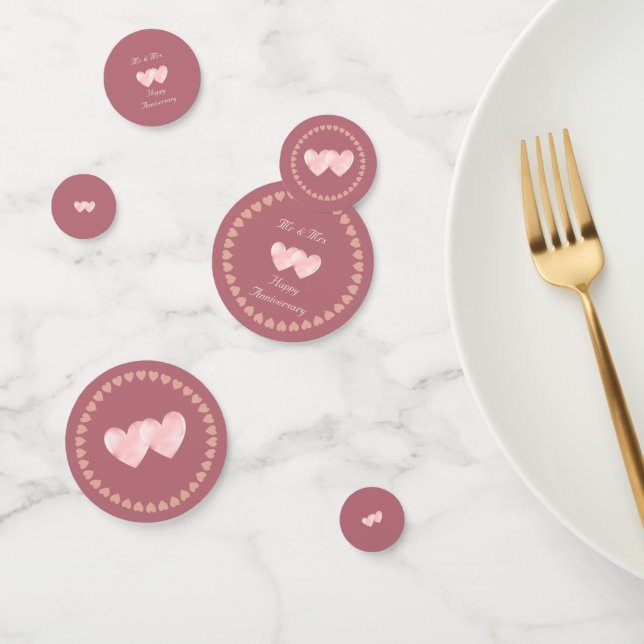 Confettis Deux cœurs Joyeux Anniversaire sur or rose (Groupe)