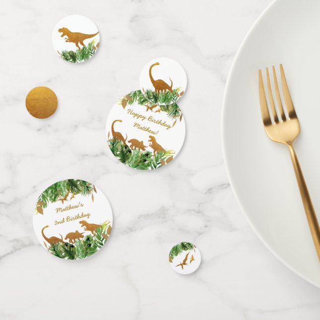 Confettis Dinosaur Green & Gold Safari Anniversaire (Groupe)