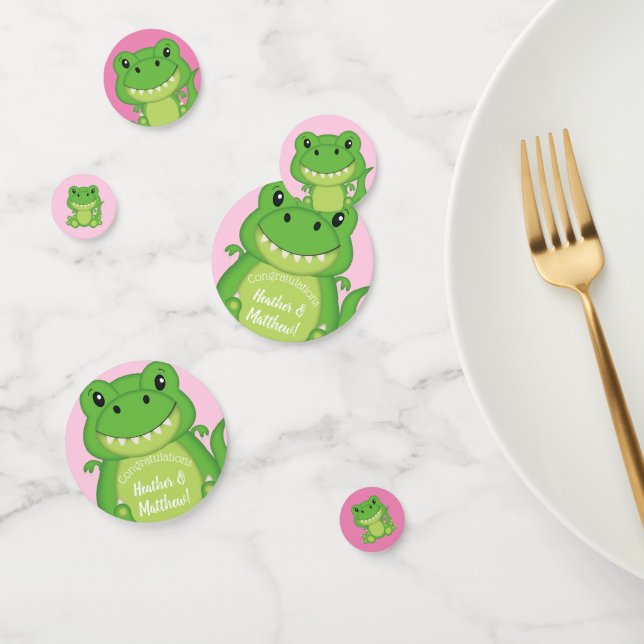 Confettis Dinosaure Baby shower T-Rex Rose Girl (Groupe)