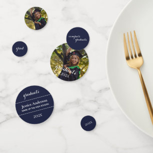 Confettis Diplômé Photo Script Navy Blue Graduation Party
