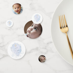 Confettis Elégant bleu clair Aquarelle Crest Baptism Table