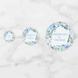 Confettis Elégant Dusty Bleu floral argent cadre mariage