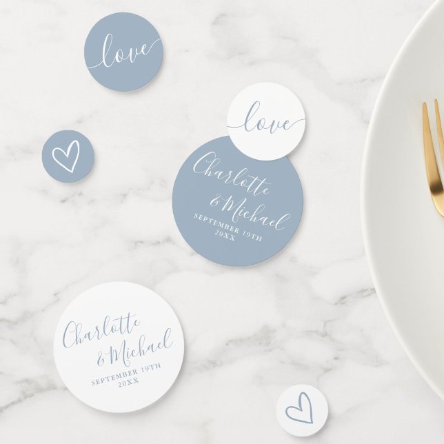 Confettis Élégant signature Script Dusty Mariage bleu (Elegant Signature Script Dusty Blue Wedding Confetti)