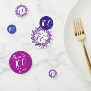 Confettis Élégante couronne violette rose 100e anniversaire