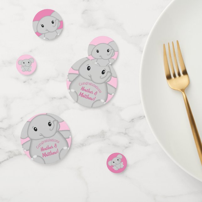 Confettis Elephant Baby shower rose Safari fille (Groupe)