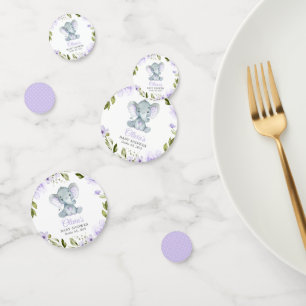 Confettis Eléphant, Fleurs d'aquarelle violette, Baby shower