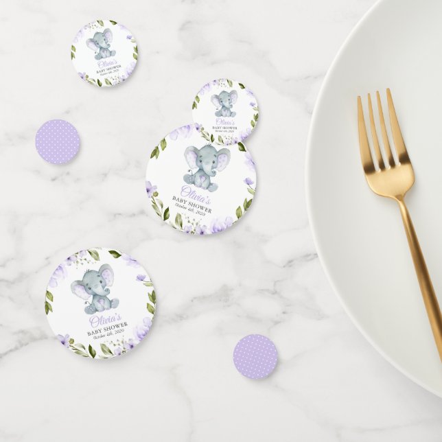 Confettis Eléphant, Fleurs d'aquarelle violette, Baby shower (Groupe)