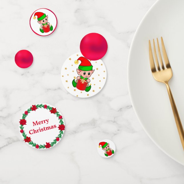 Confettis elfe de Noël, couronne de pin. balles rouges & éto (Groupe)