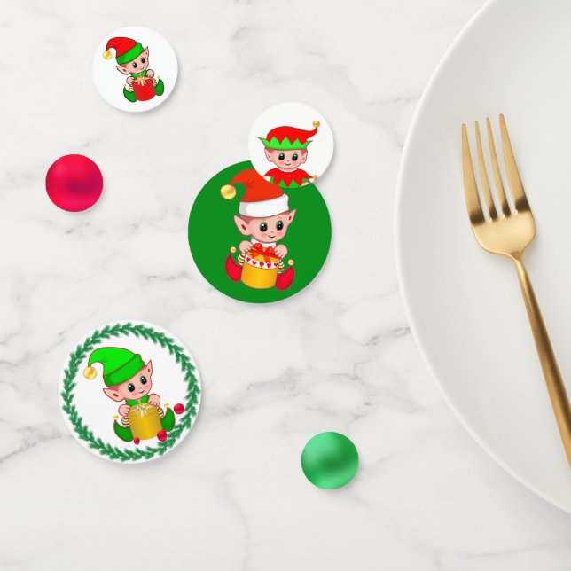 Confettis Elfe de Noël vert et rouge (Groupe)